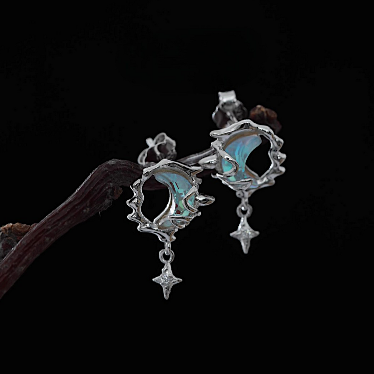 S925 Sterling Silver Star and Moon Luminous Stud Earrings