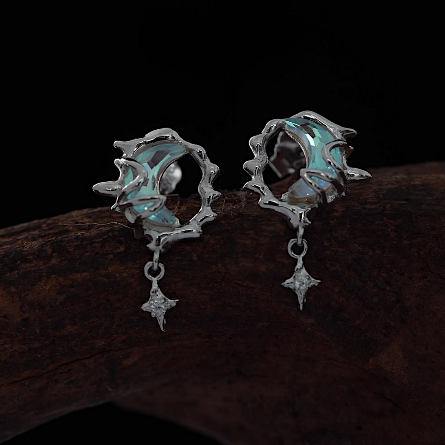 S925 Sterling Silver Star and Moon Luminous Stud Earrings