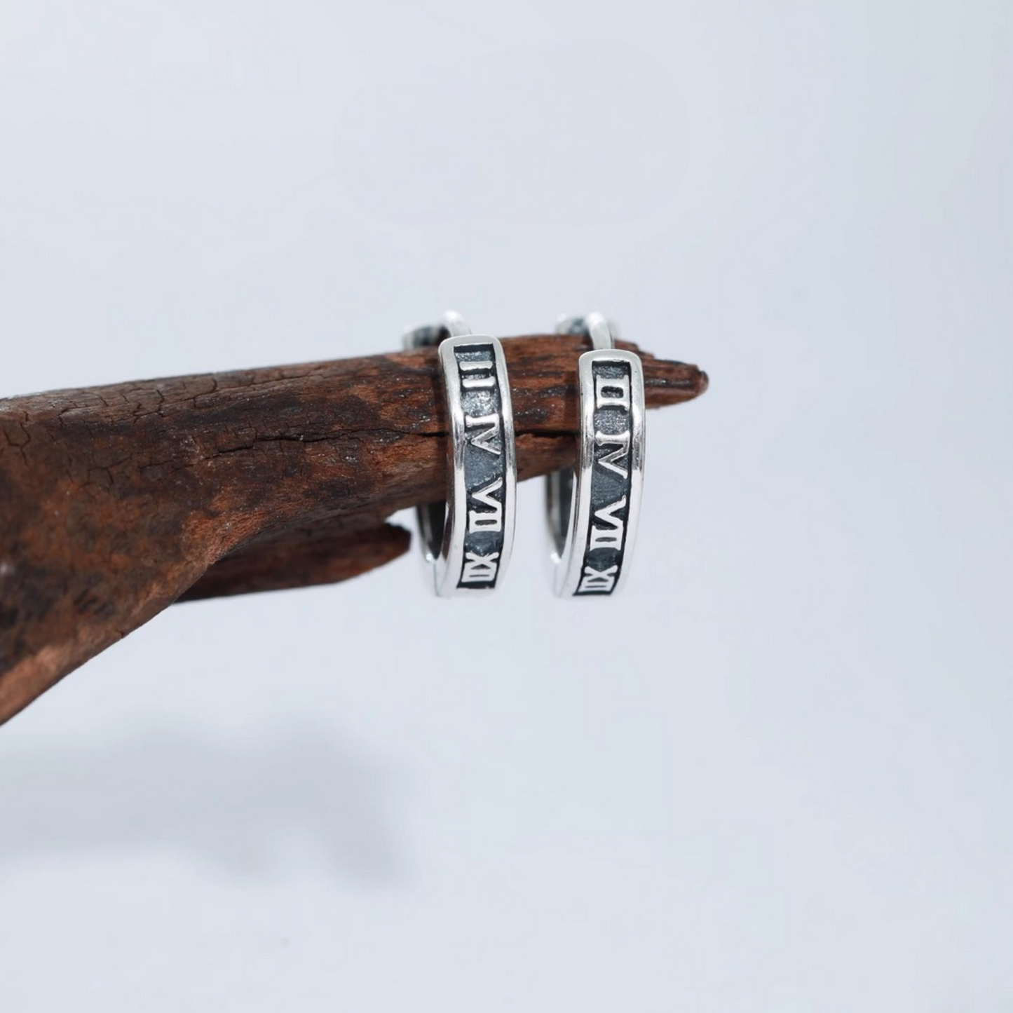 S925 Sterling Silver Vintage Roman Numeral Hoop Earrings