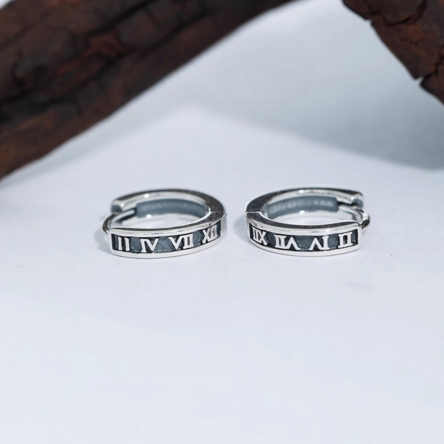 S925 Sterling Silver Vintage Roman Numeral Hoop Earrings