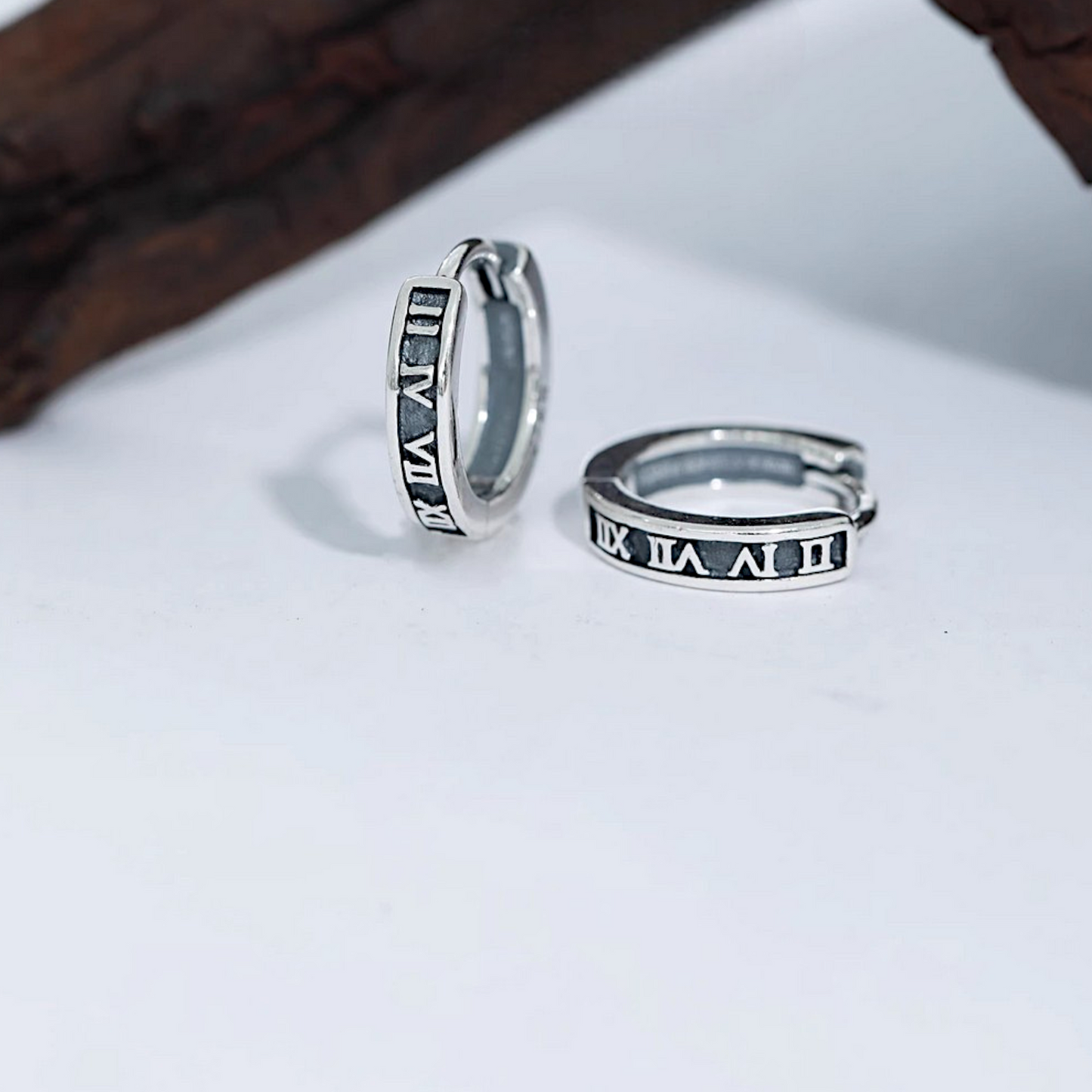 S925 Sterling Silver Vintage Roman Numeral Hoop Earrings