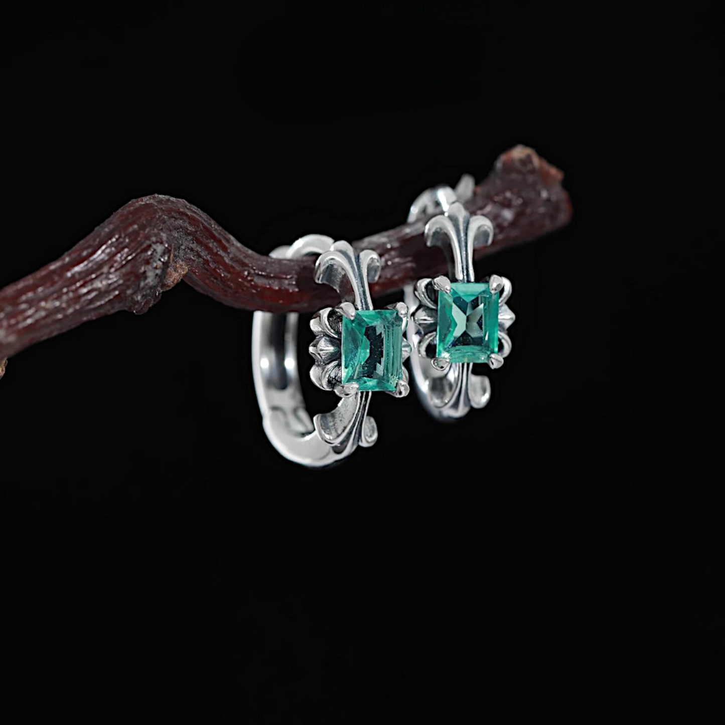 S925 Sterling Silver Emerald Cut Stud Earrings