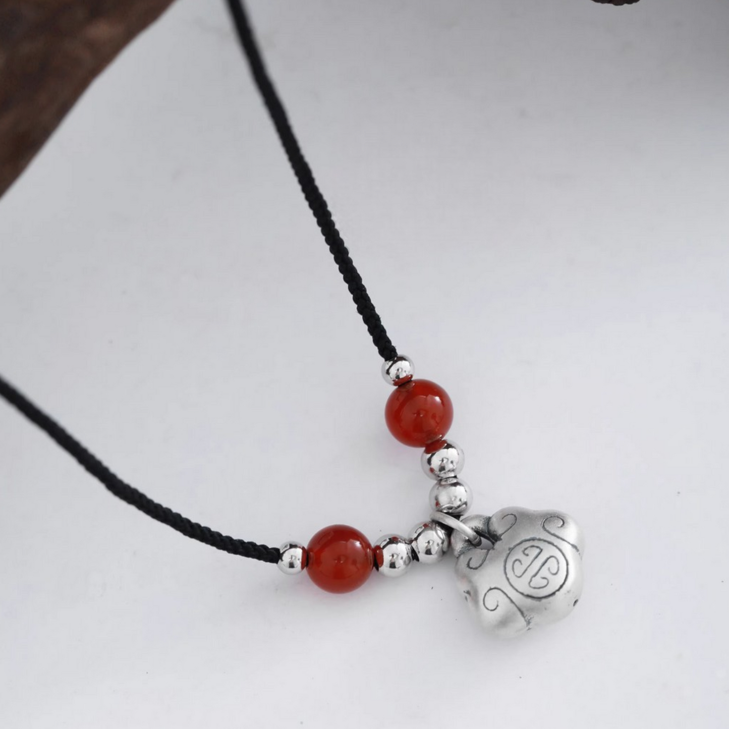 S999 Silver Vintage Chinese Safety Lock Rope Necklace