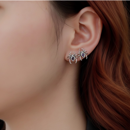 S925 Sterling Silver Vintage Gothic Spider Stud Earrings
