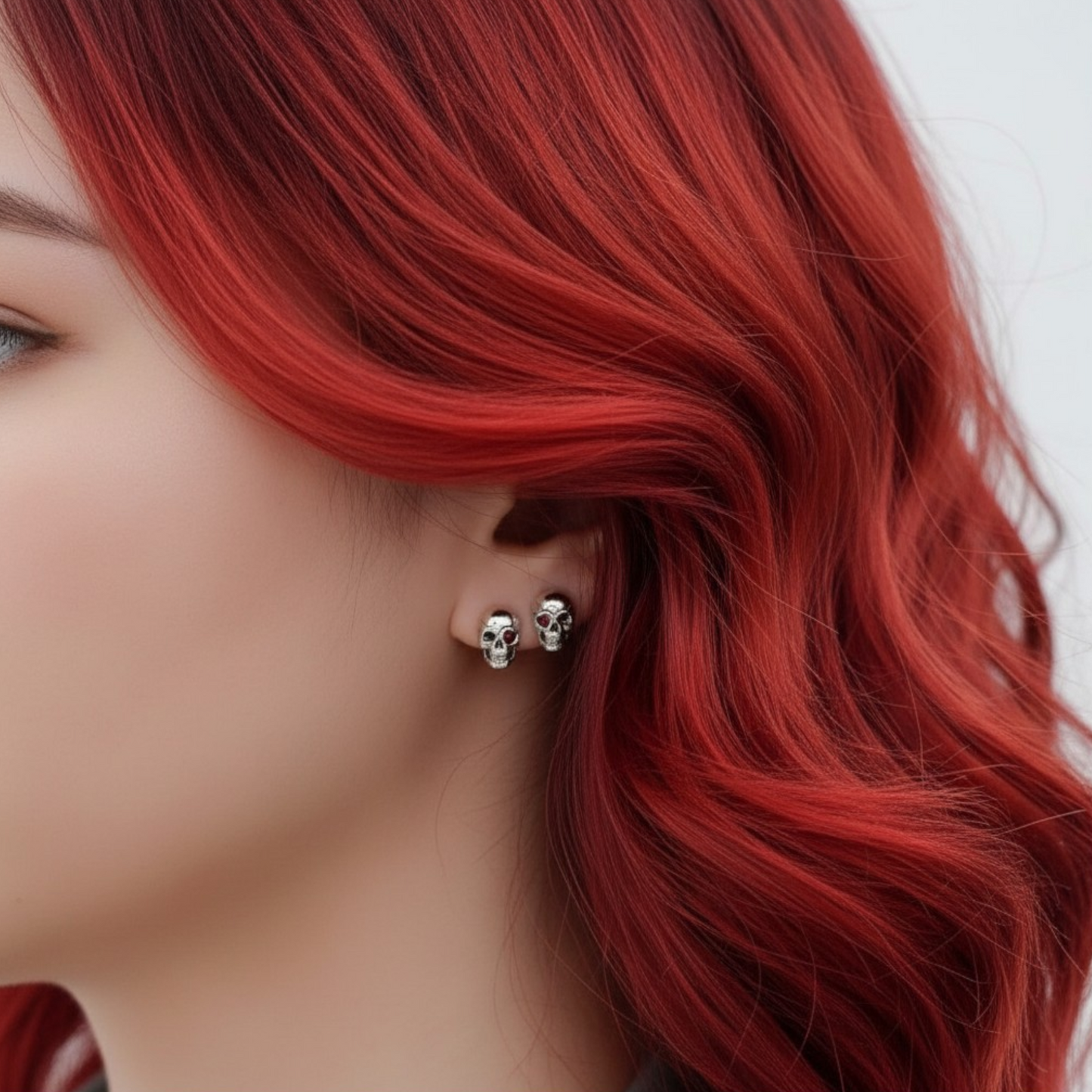 S925 Sterling Silver Vintage Gothic Heart Eye Skull Stud Earrings
