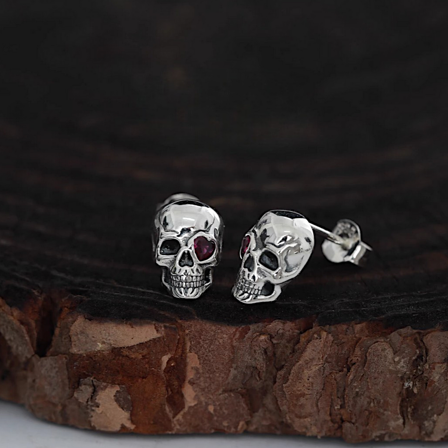 S925 Sterling Silver Vintage Gothic Heart Eye Skull Stud Earrings