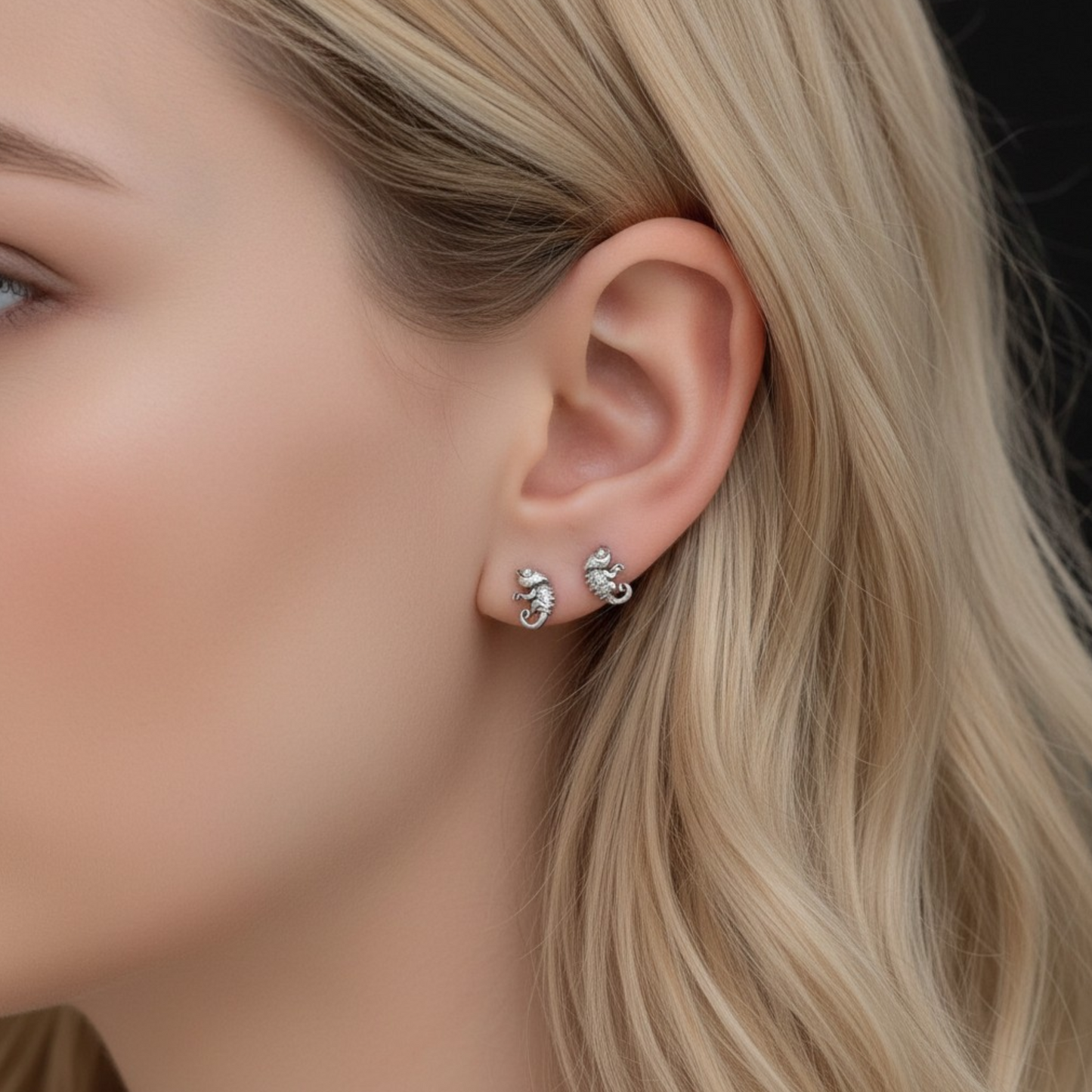 S925 Sterling Silver Vintage Gothic Chameleon Stud Earrings