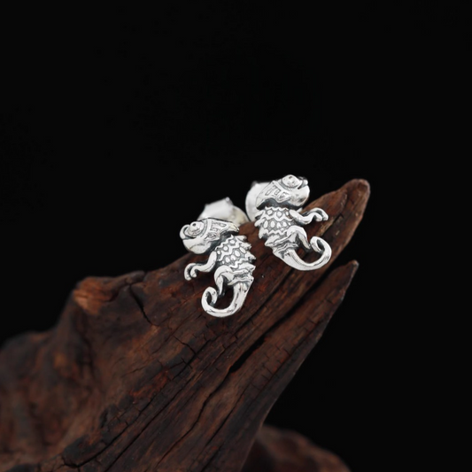 S925 Sterling Silver Vintage Gothic Chameleon Stud Earrings