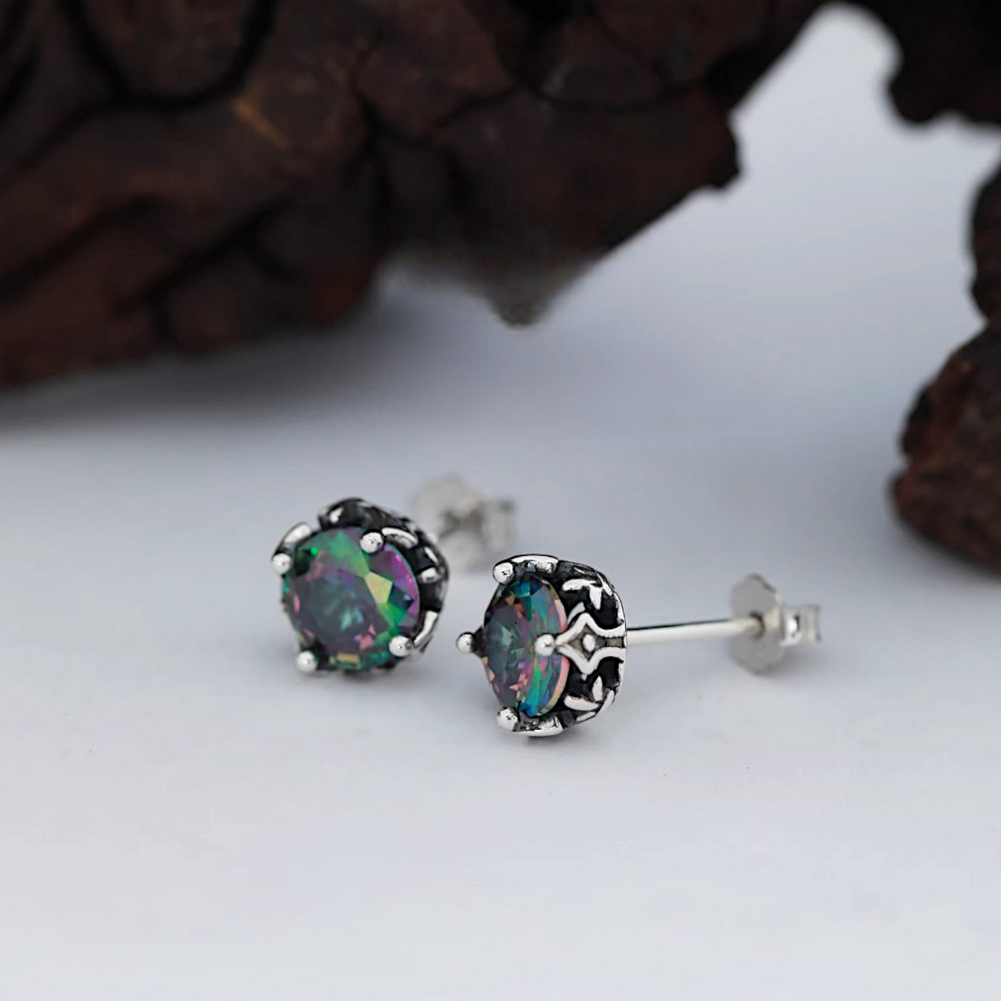 S925 Sterling Silver Vintage Luminous Stud Earrings