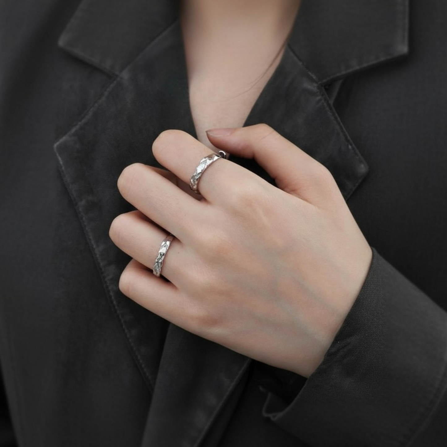 s999 Silver Broken Glacier Couple Ring