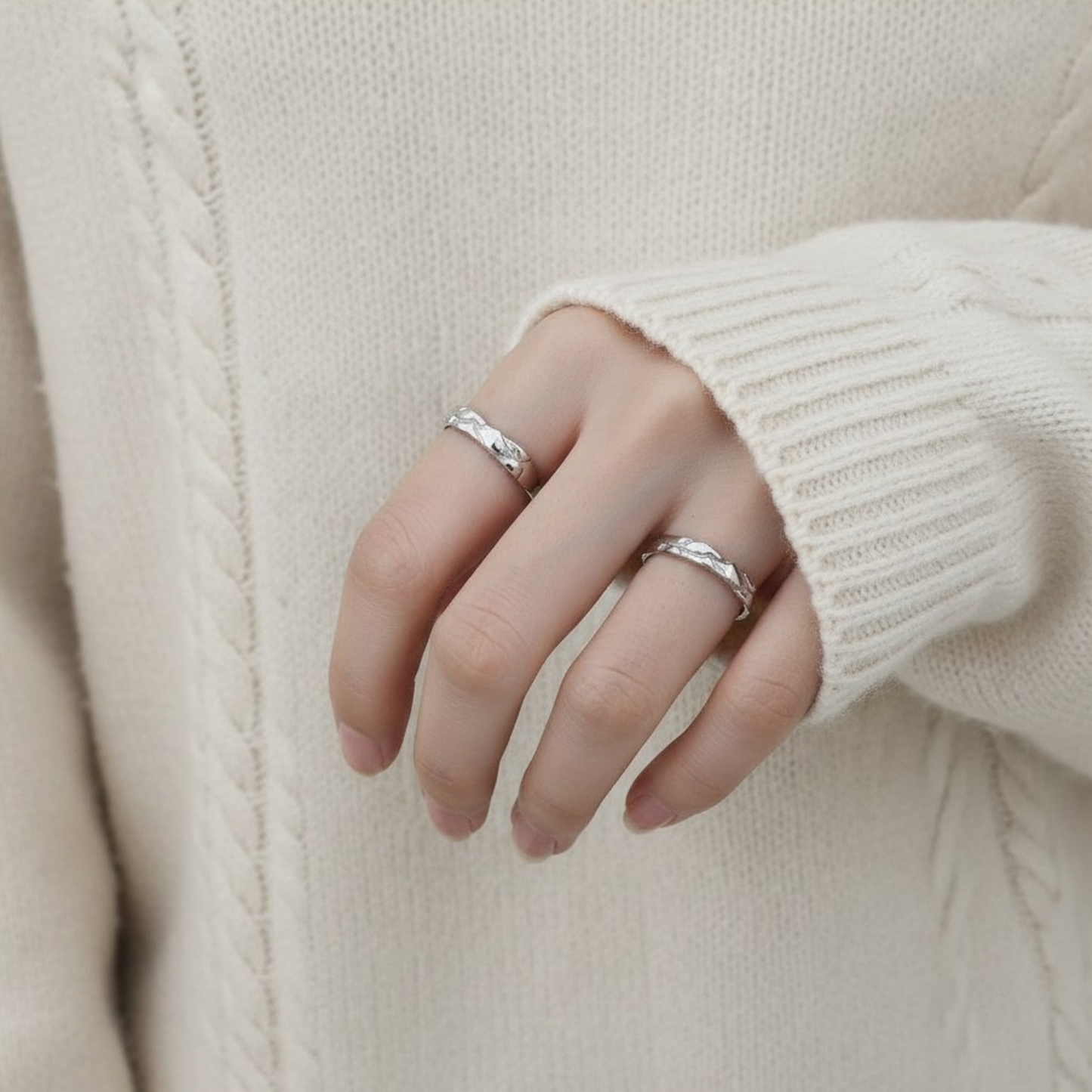 s999 Silver Broken Glacier Couple Ring