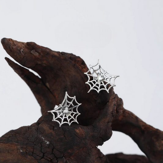 S925 Sterling Silver Vintage Gothic Spider Web Stud Earrings