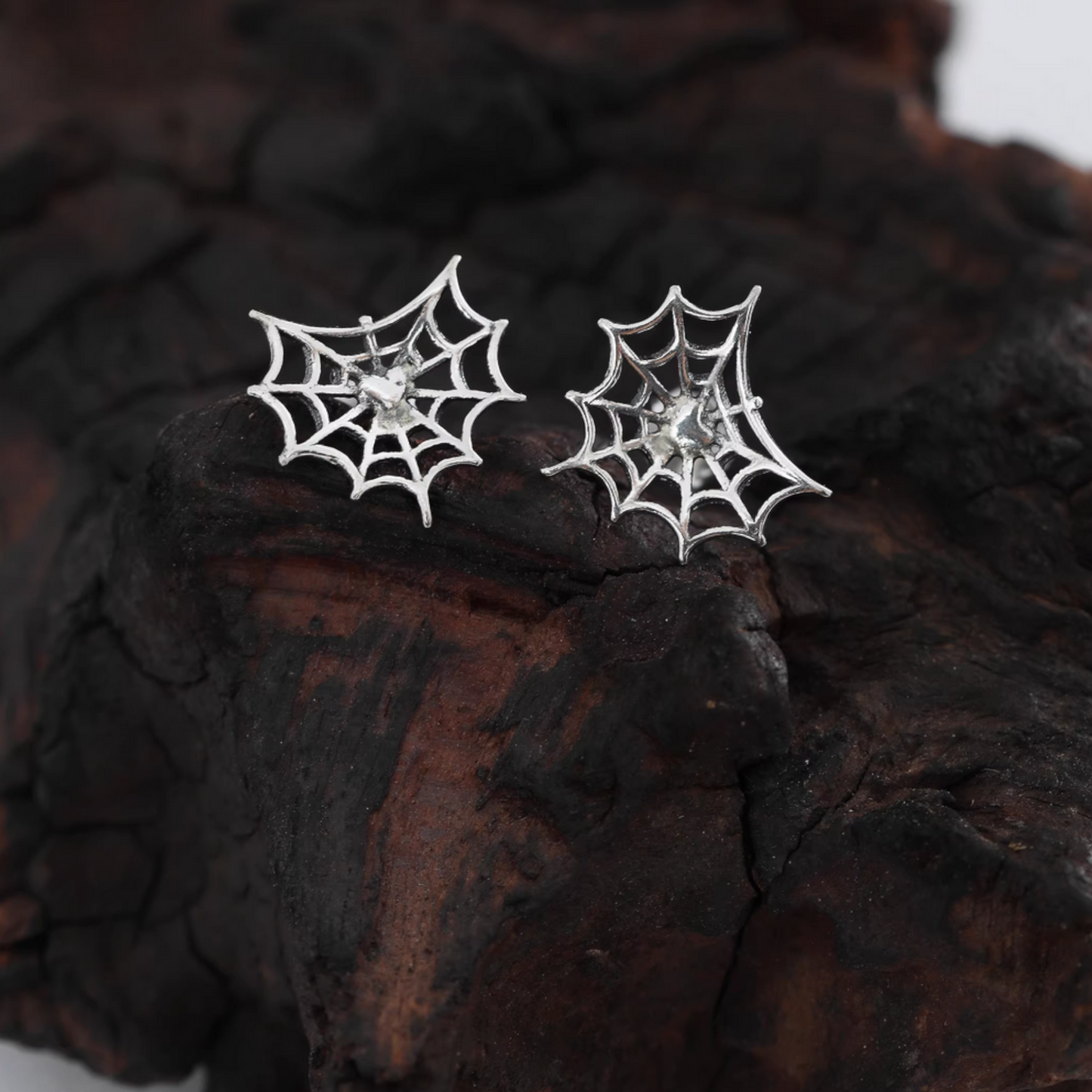 S925 Sterling Silver Vintage Gothic Spider Web Stud Earrings