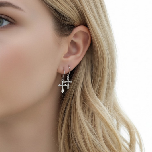S925 Sterling Silver Vintage Gothic Dangle Cross Earrings