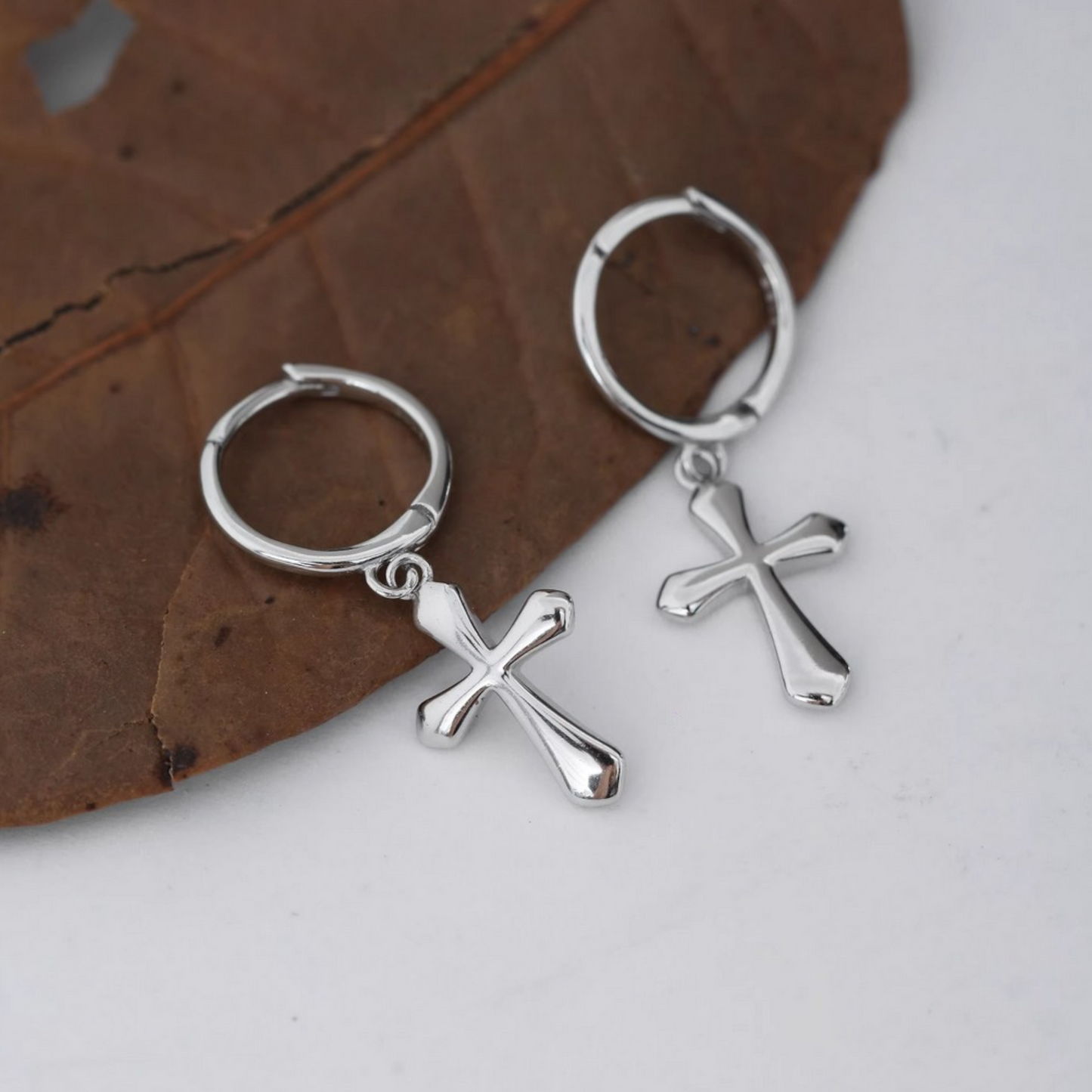 S925 Sterling Silver Vintage Gothic Dangle Cross Earrings