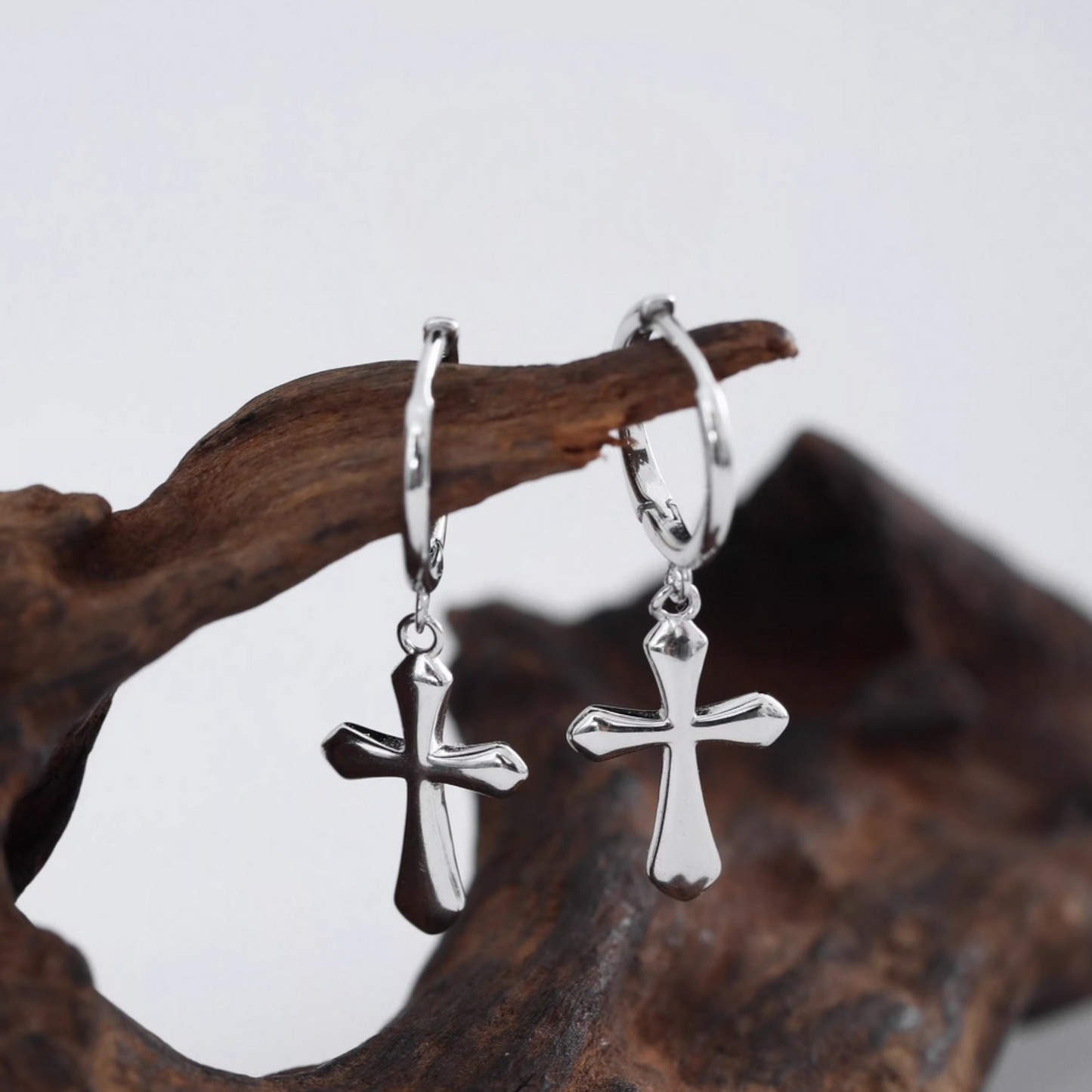 S925 Sterling Silver Vintage Gothic Dangle Cross Earrings