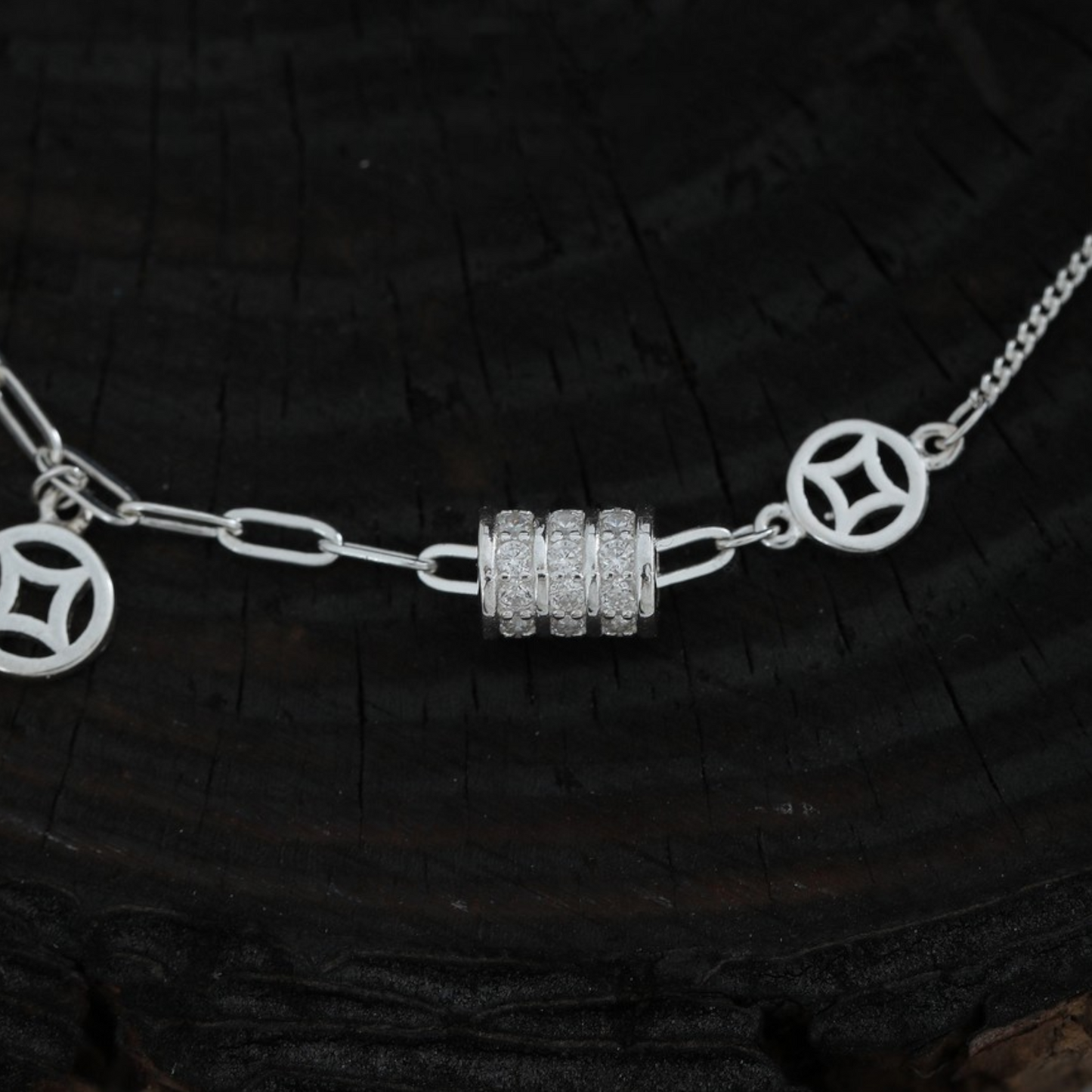 s925 Sterling Silver Chinese Coin Charm Bracelet