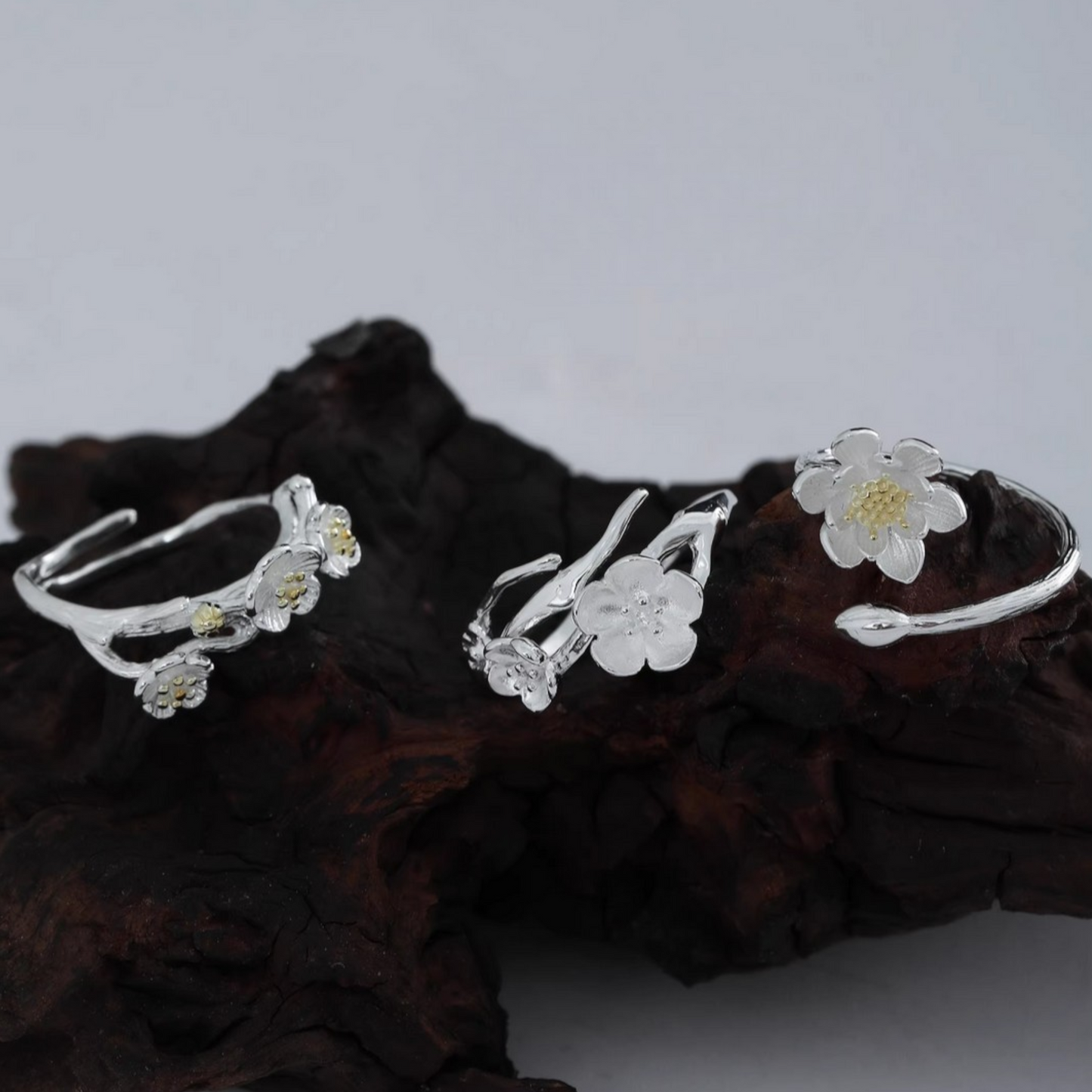 s925 Solid Sterling Silver Lotus Cherry Blossom Asian Style Ring