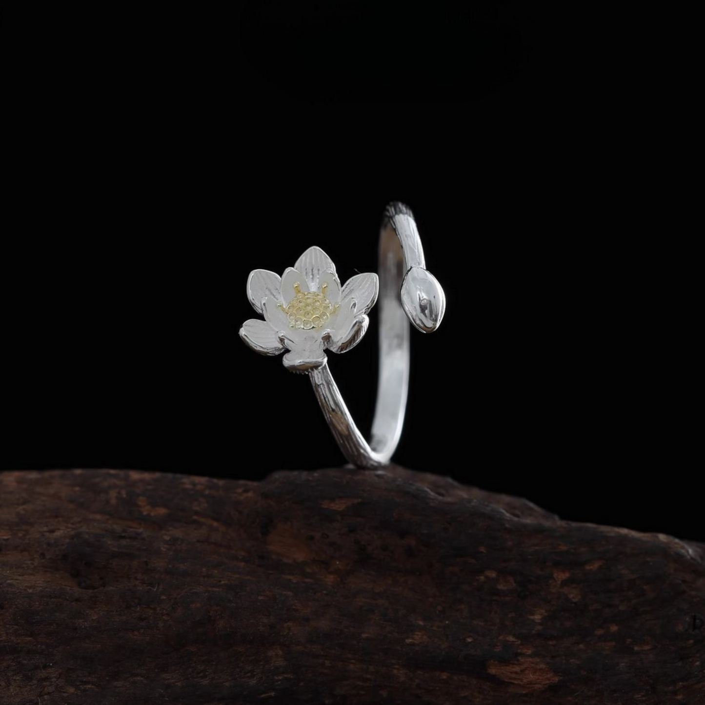 s925 Solid Sterling Silver Lotus Cherry Blossom Asian Style Ring