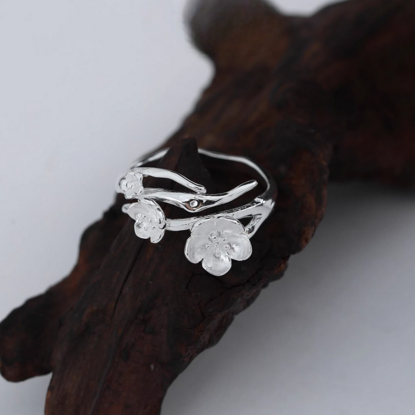 s925 Solid Sterling Silver Lotus Cherry Blossom Asian Style Ring