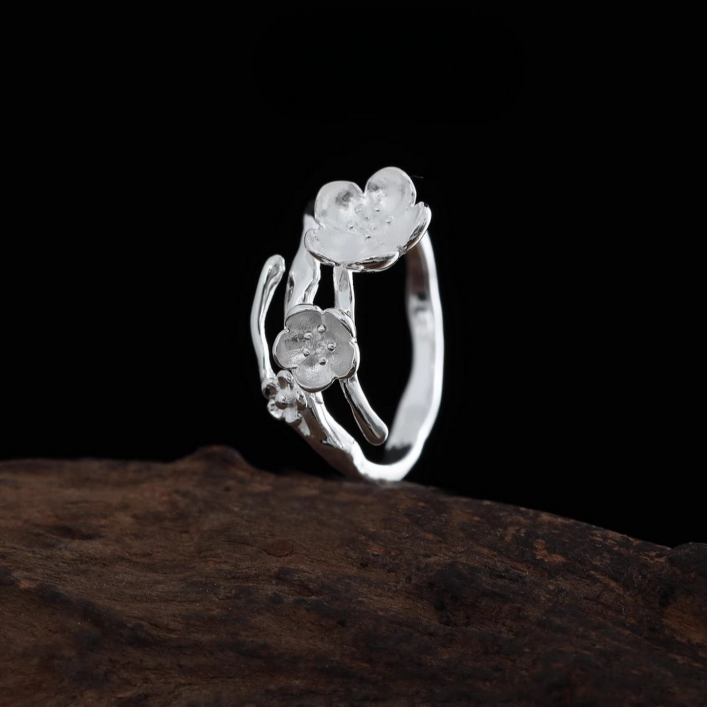 s925 Solid Sterling Silver Lotus Cherry Blossom Asian Style Ring