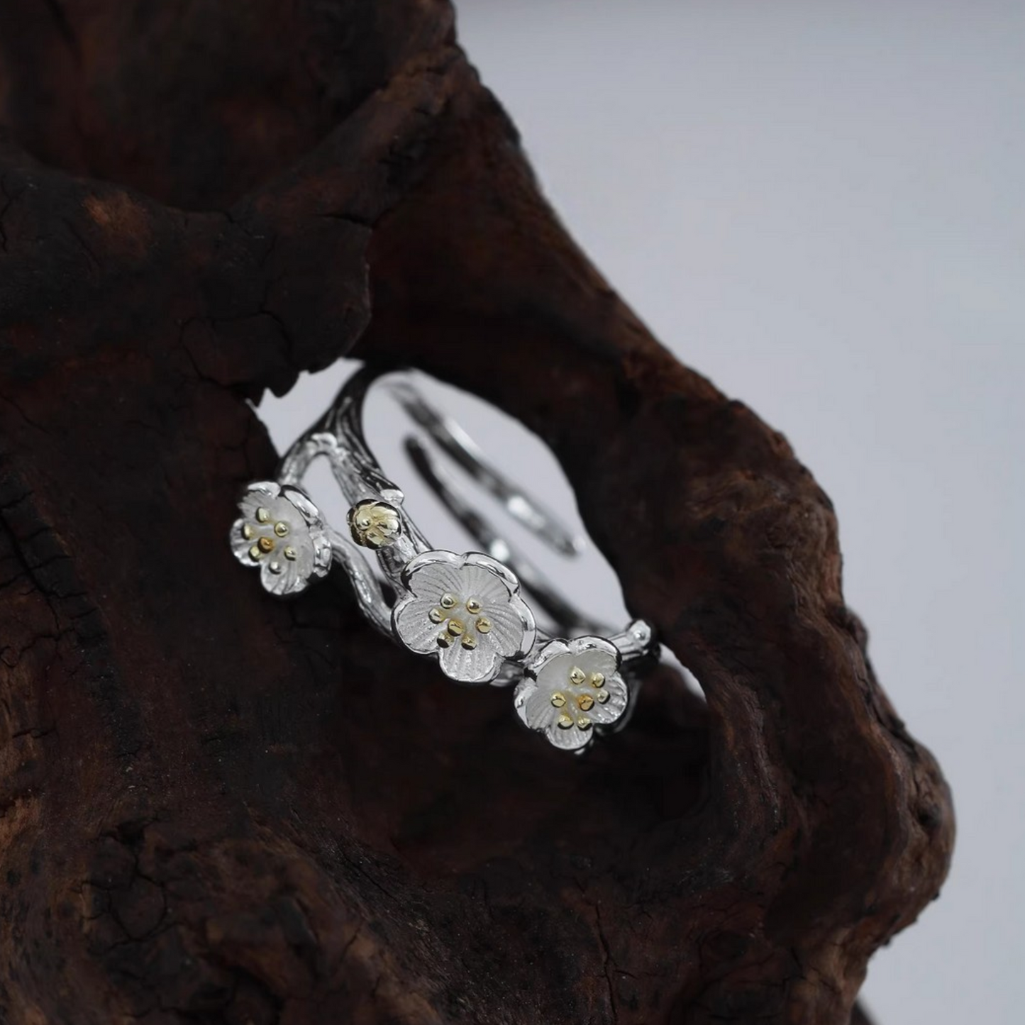 s925 Solid Sterling Silver Lotus Cherry Blossom Asian Style Ring