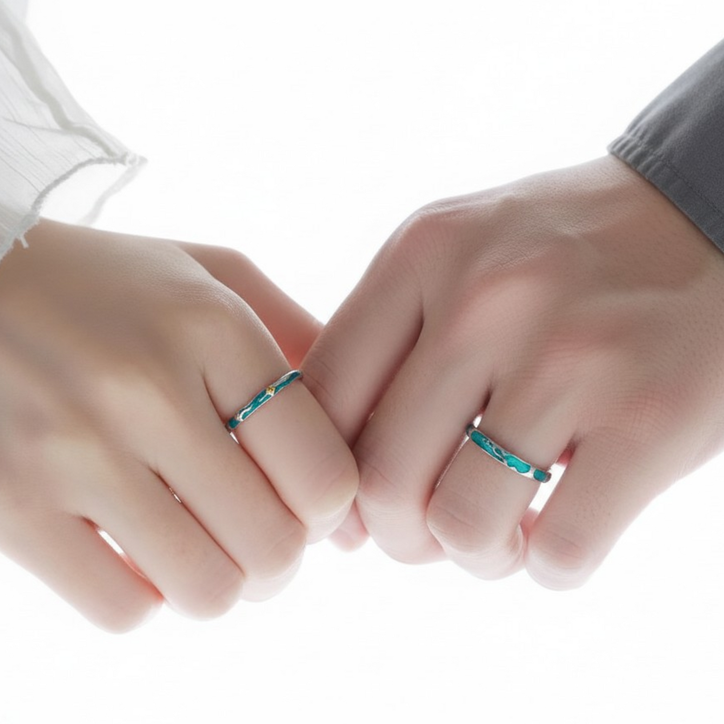 s925 Sterling Silver Wave Couple Band Ring