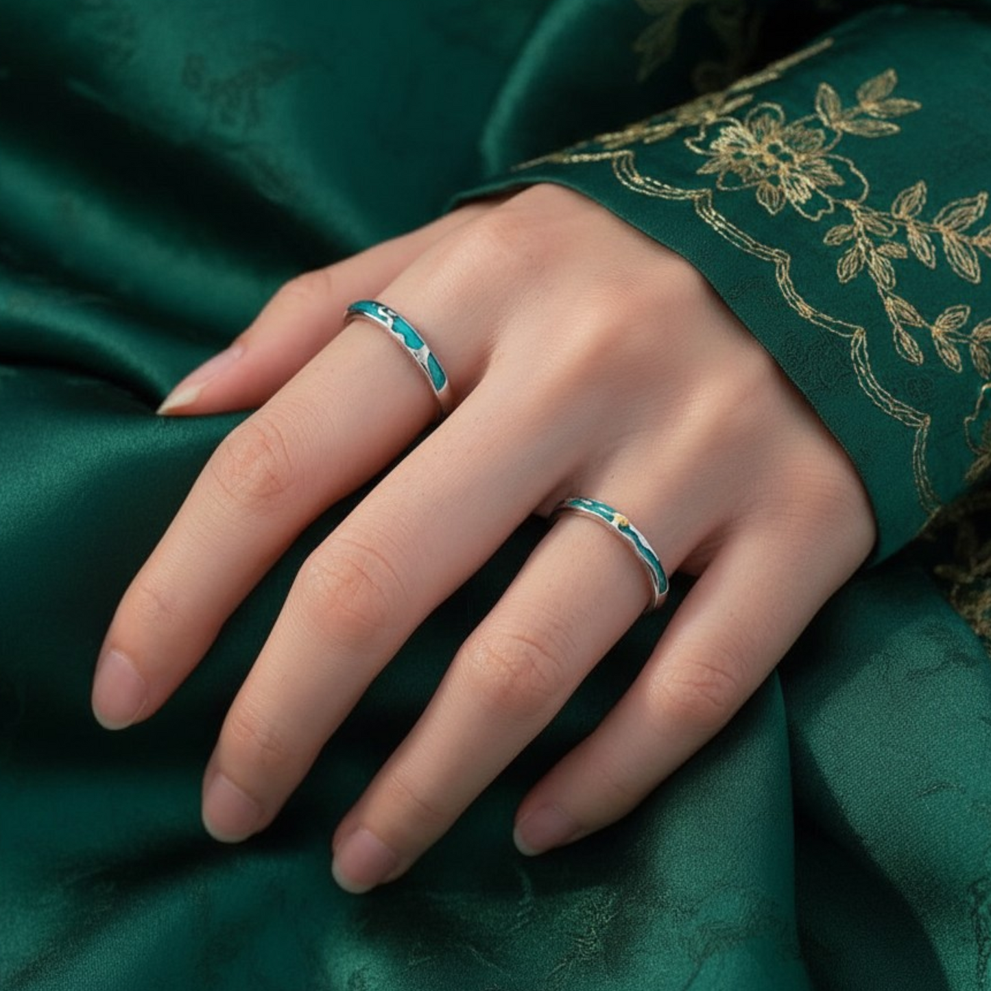 s925 Sterling Silver Wave Couple Band Ring