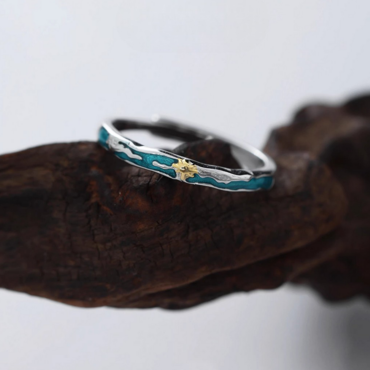 s925 Sterling Silver Wave Couple Band Ring