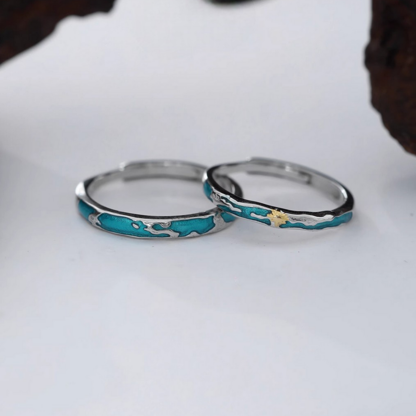 s925 Sterling Silver Wave Couple Band Ring