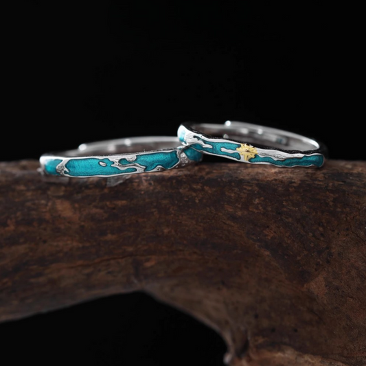 s925 Sterling Silver Wave Couple Band Ring