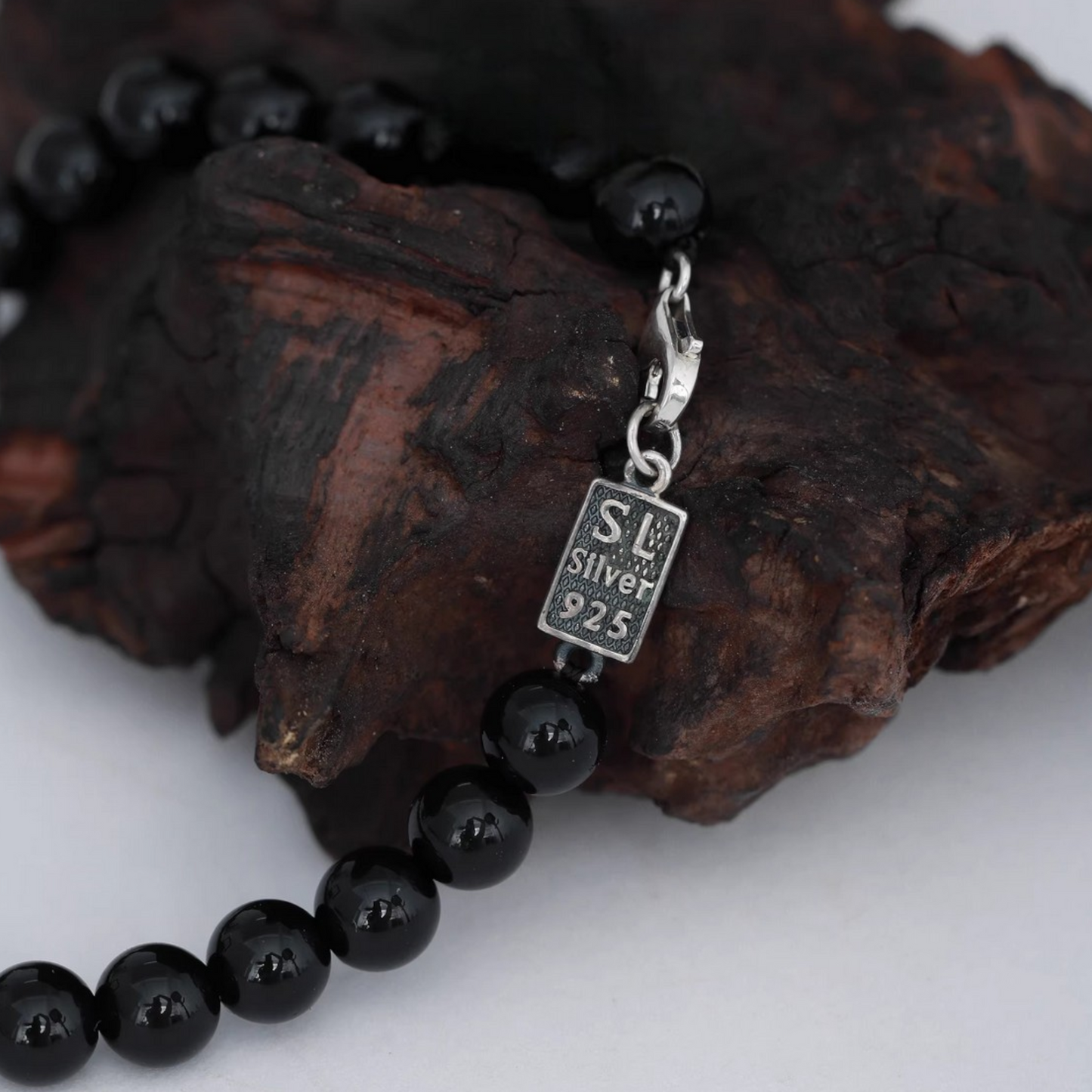 s925 Sterling Silver Black Agate Bracelet Cross Charm Unisex