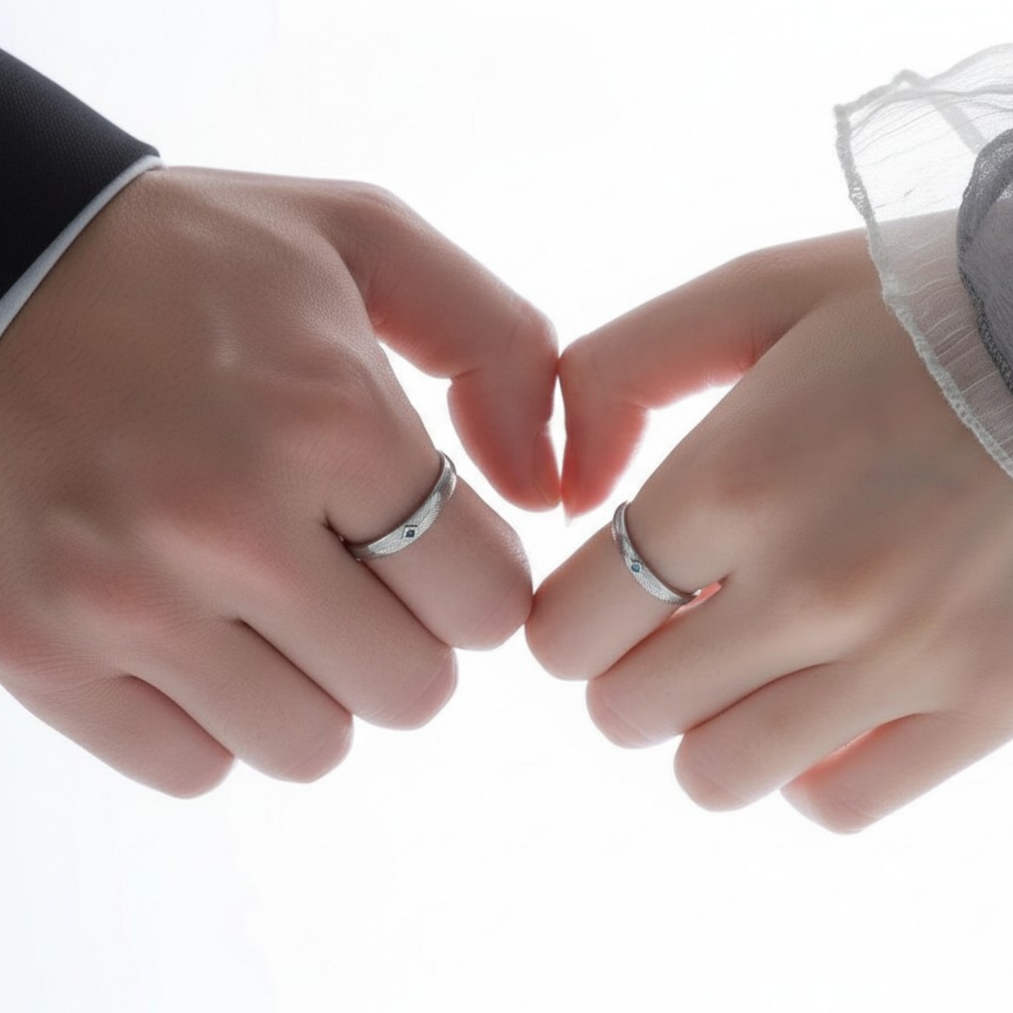 s925 Sterling Silver Ocean Blue Sapphire Pattern Couple Ring Band