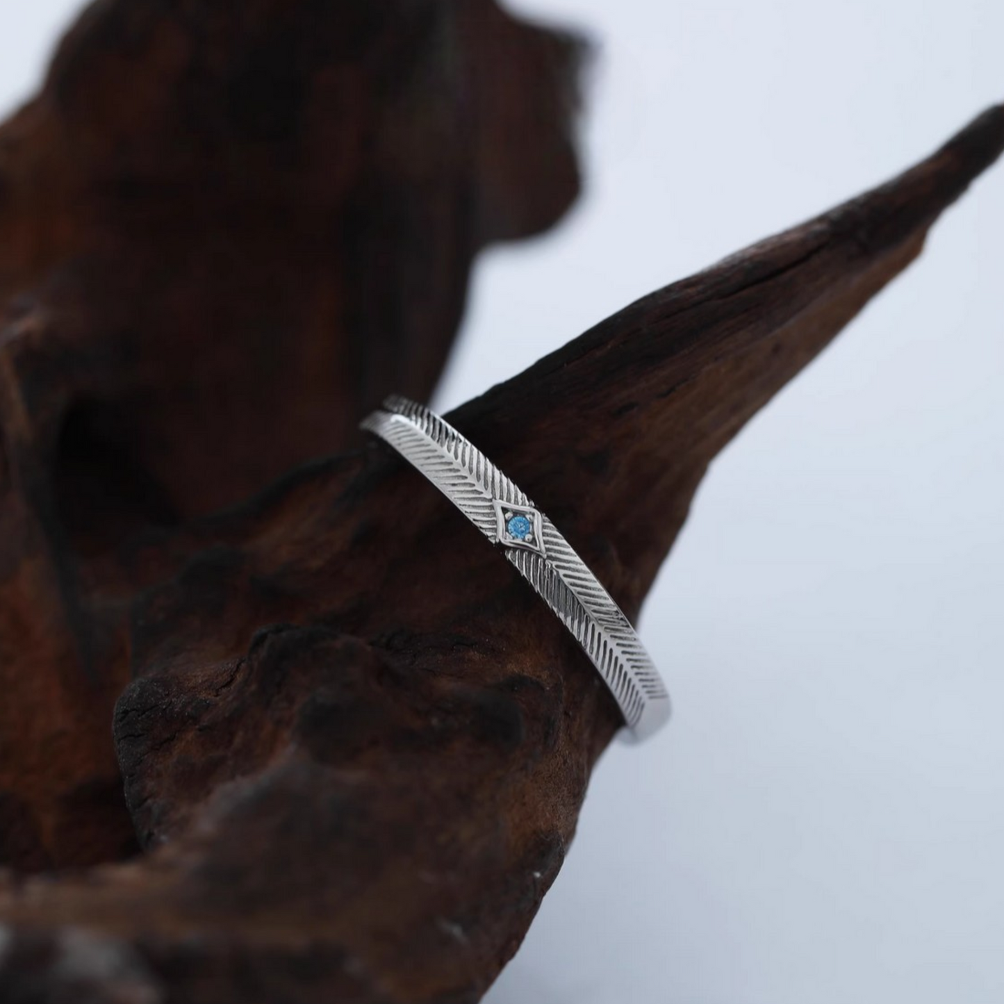 s925 Sterling Silver Ocean Blue Sapphire Pattern Couple Ring Band