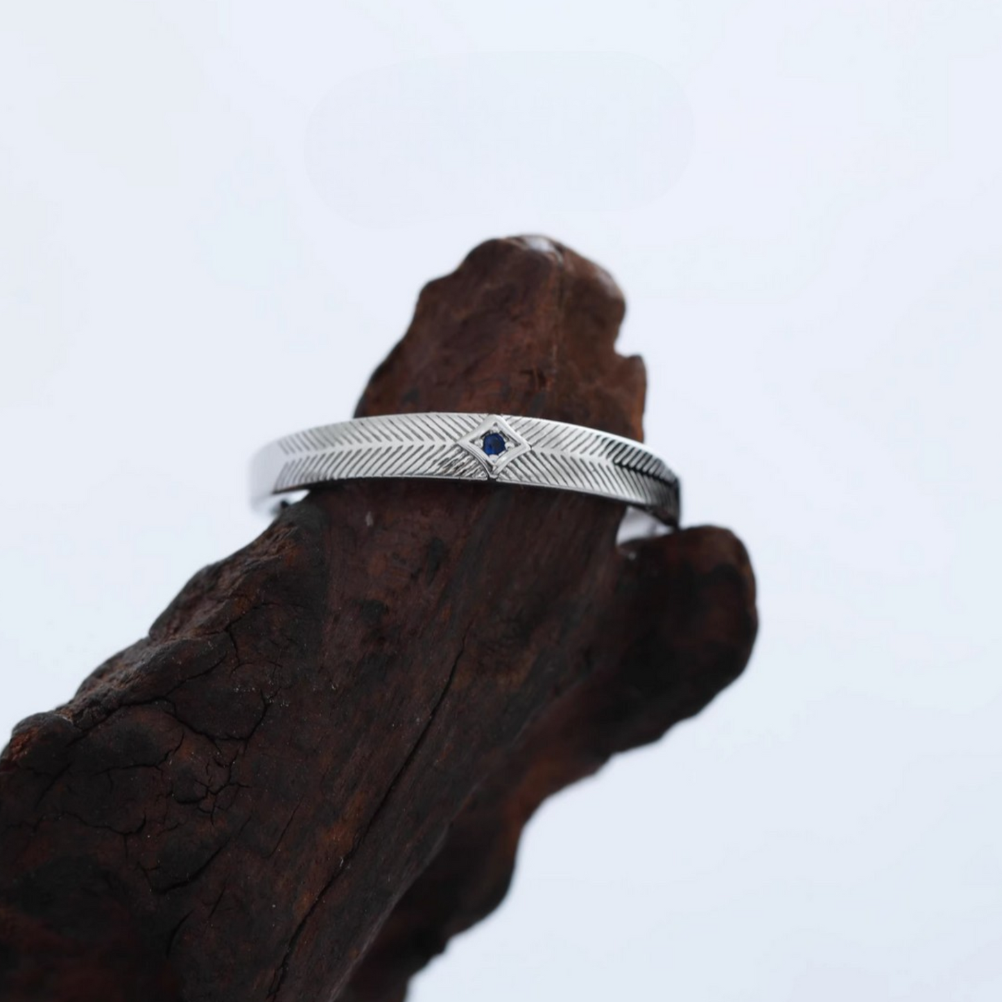 s925 Sterling Silver Ocean Blue Sapphire Pattern Couple Ring Band