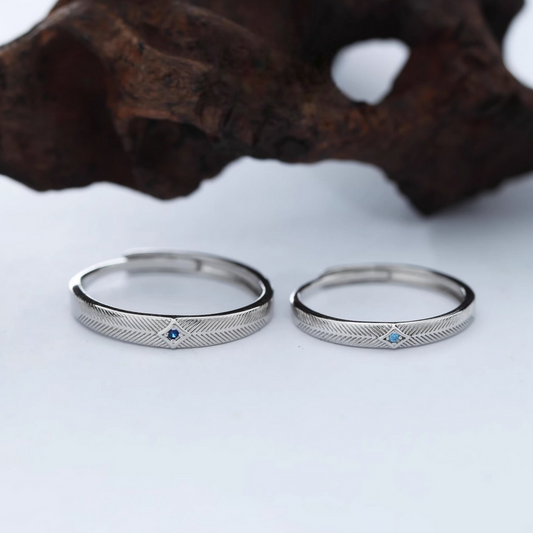 s925 Sterling Silver Ocean Blue Sapphire Pattern Couple Ring Band