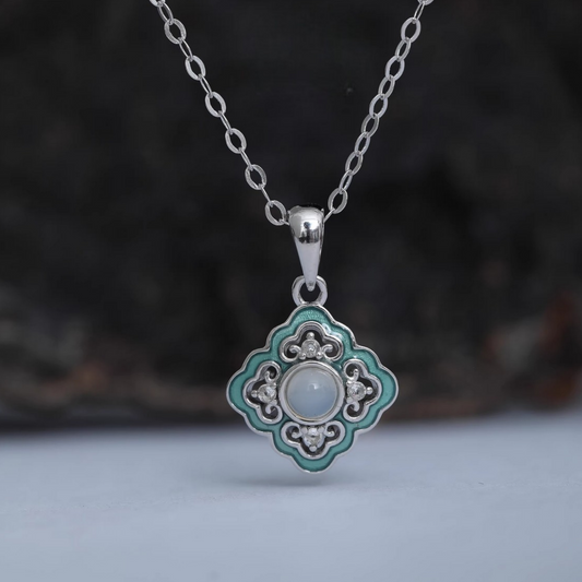 s925 Sterling Silver Four Leaf Clover Asian Style Pendant Necklace