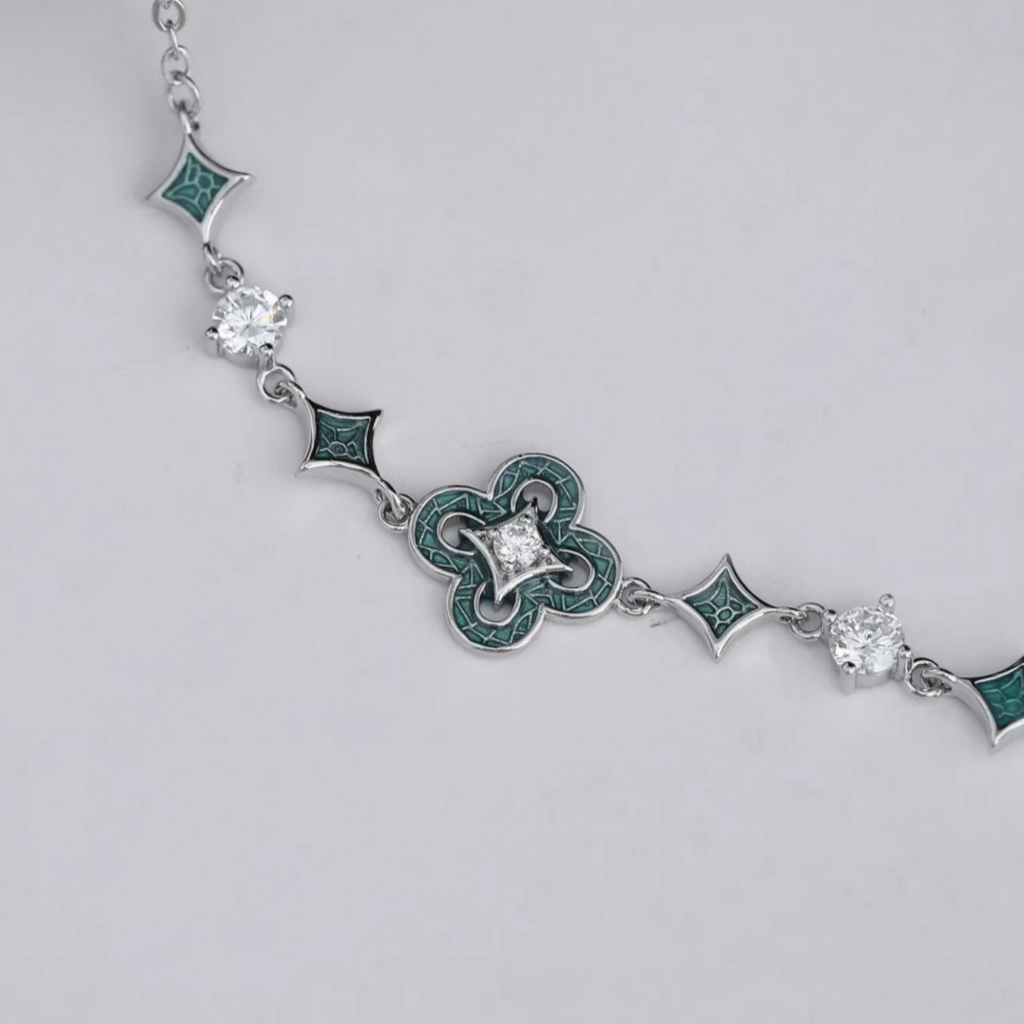 999 Sterling Silver Four Leaf Clover Charm Bracelet
