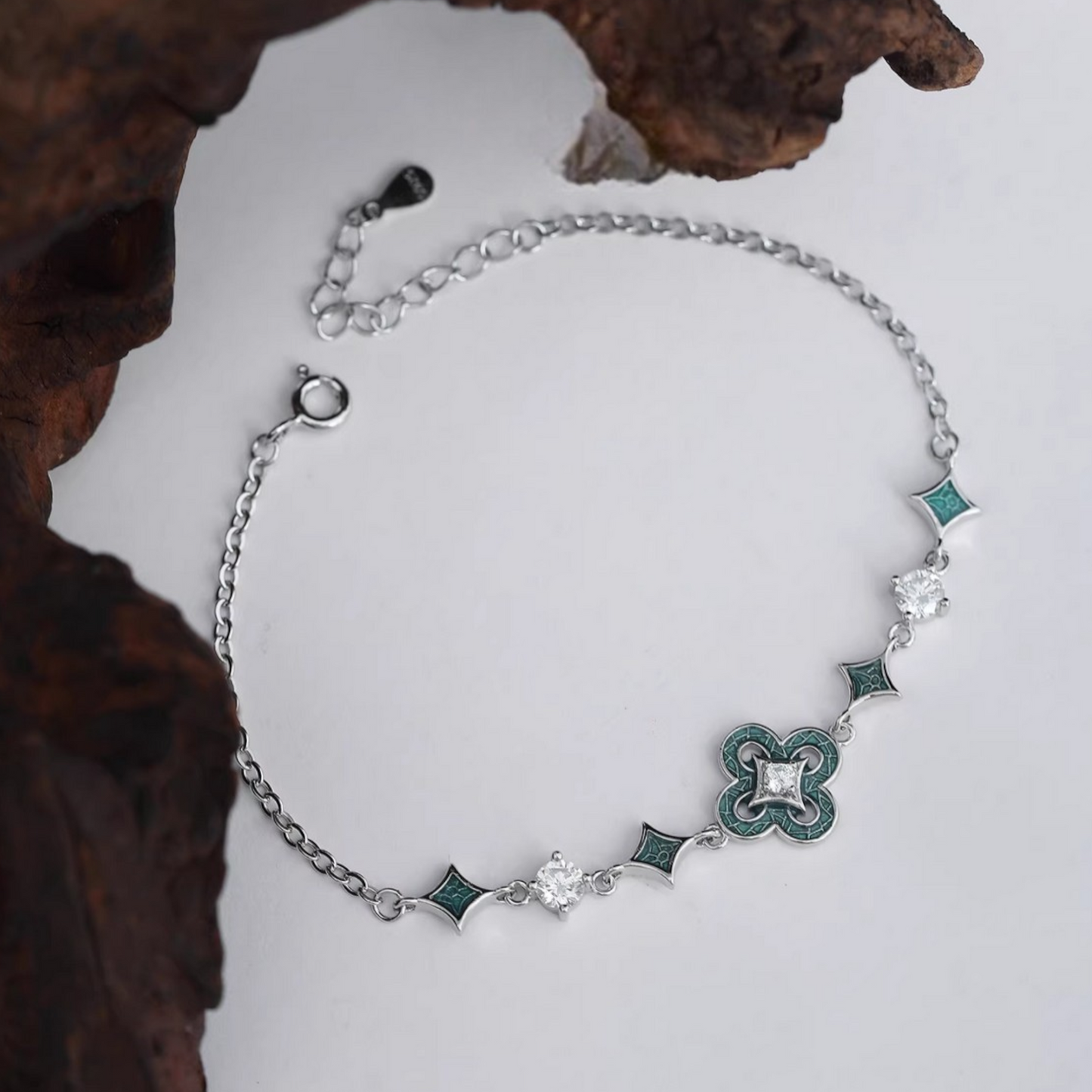 999 Sterling Silver Four Leaf Clover Charm Bracelet