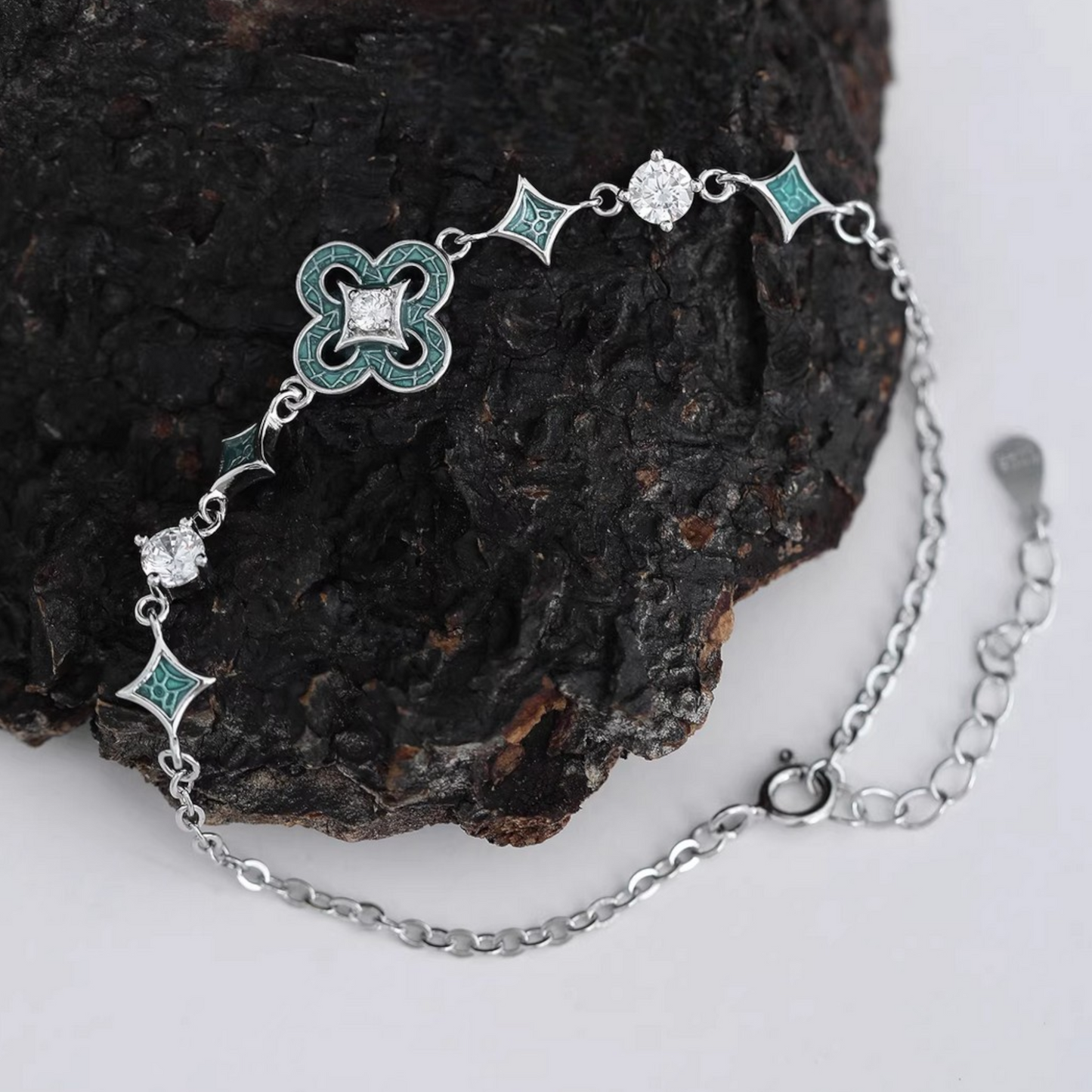 999 Sterling Silver Four Leaf Clover Charm Bracelet