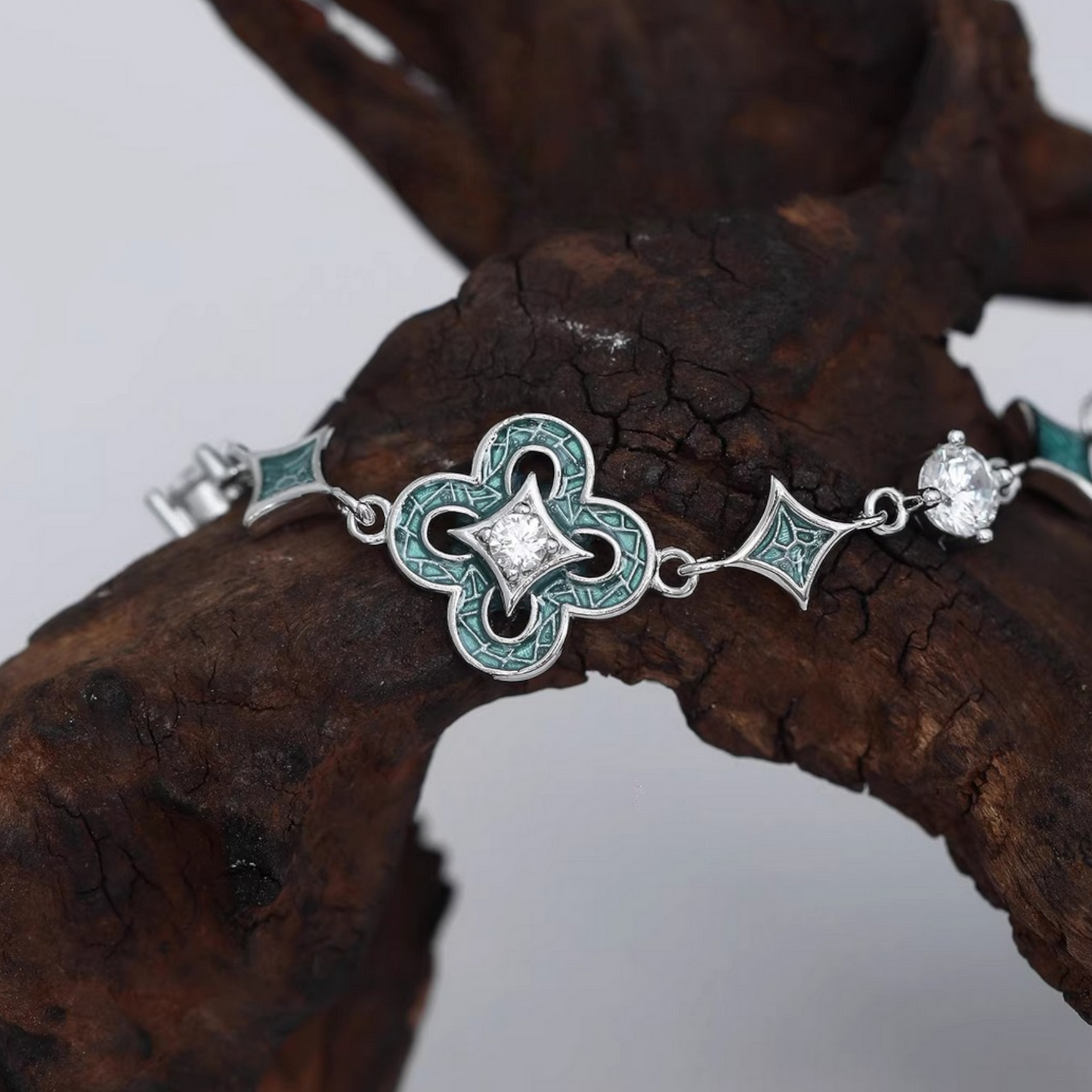 999 Sterling Silver Four Leaf Clover Charm Bracelet