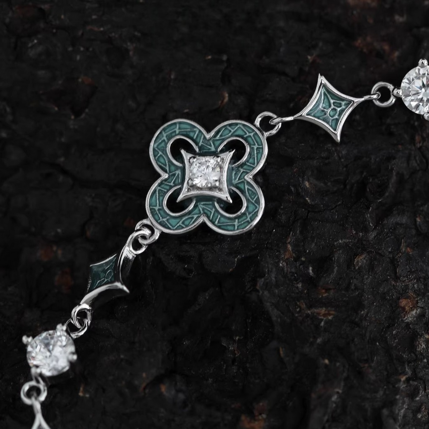 999 Sterling Silver Four Leaf Clover Charm Bracelet