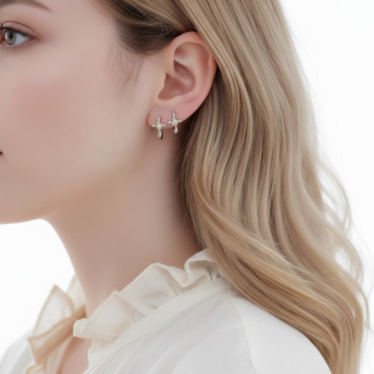 s925 Sterling Silver Light of Faith Cross Hoop Earrings