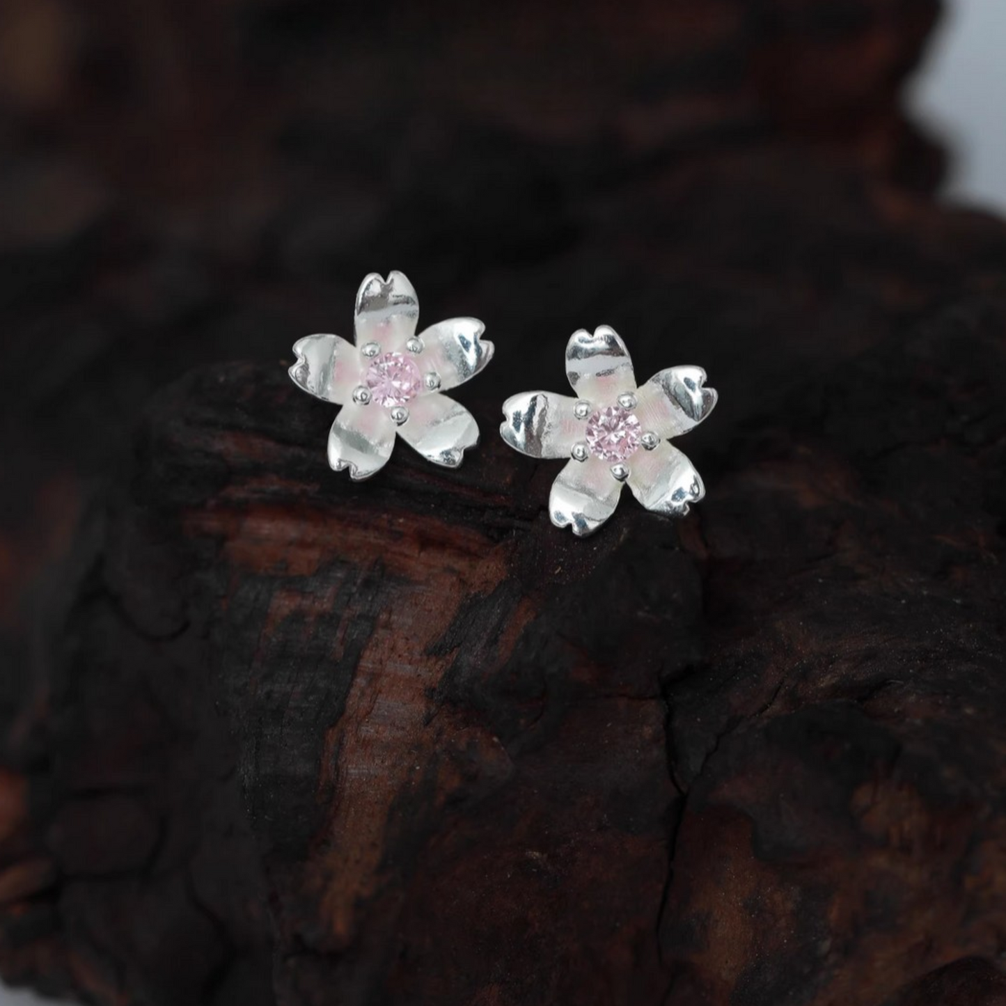 s999 Pure Silver Cherry Blossom Flower Screw Back Earrings