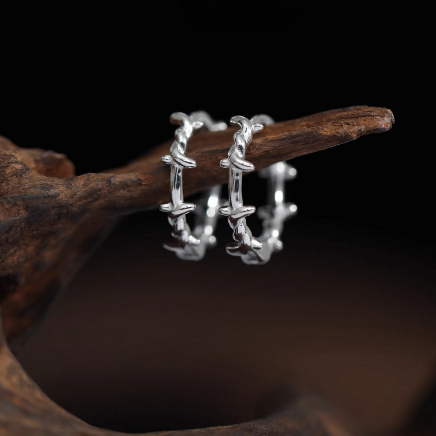 s925 Sterling Silver Thorns Unisex Hoop Earrings