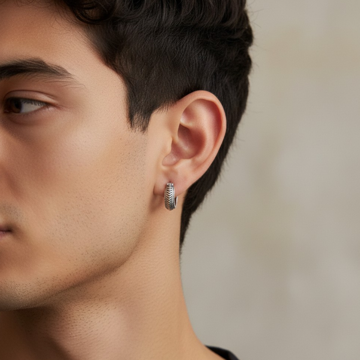 s925 Sterling Silver Minimal Pattern Unisex Hoop Earrings