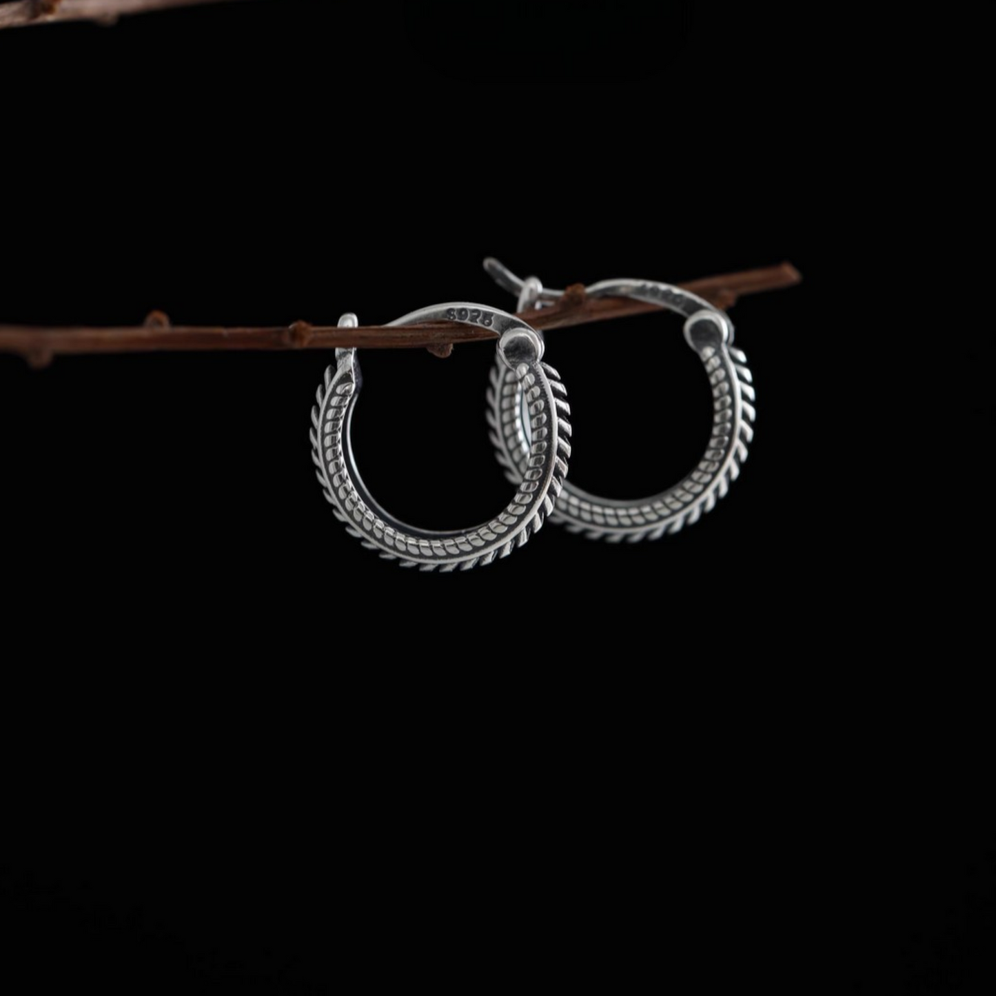 s925 Sterling Silver Minimal Pattern Unisex Hoop Earrings