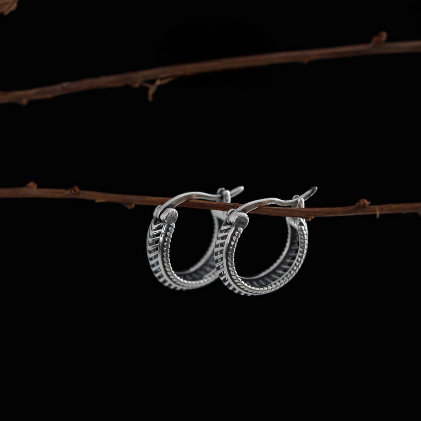 s925 Sterling Silver Minimal Pattern Unisex Hoop Earrings