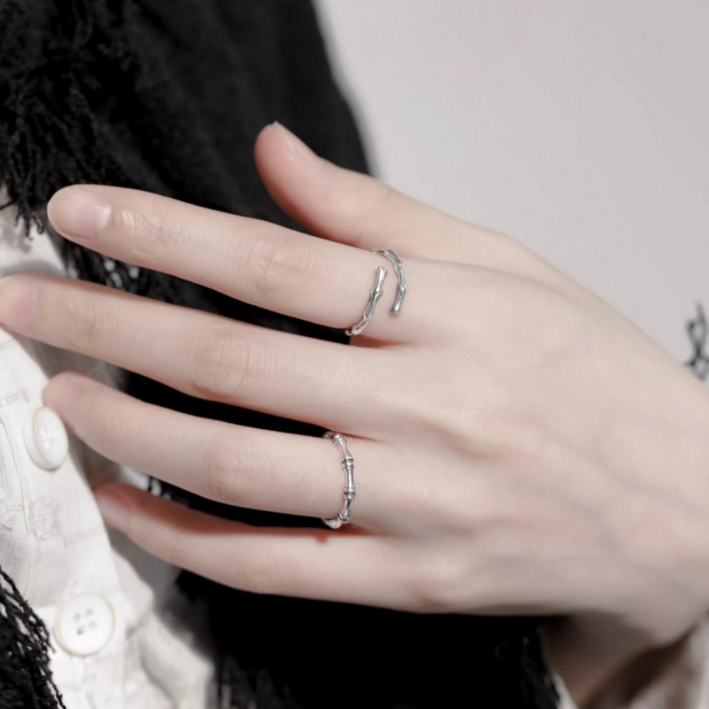 s925 Sterling Silver Minimalist Bamboo Stacking Ring