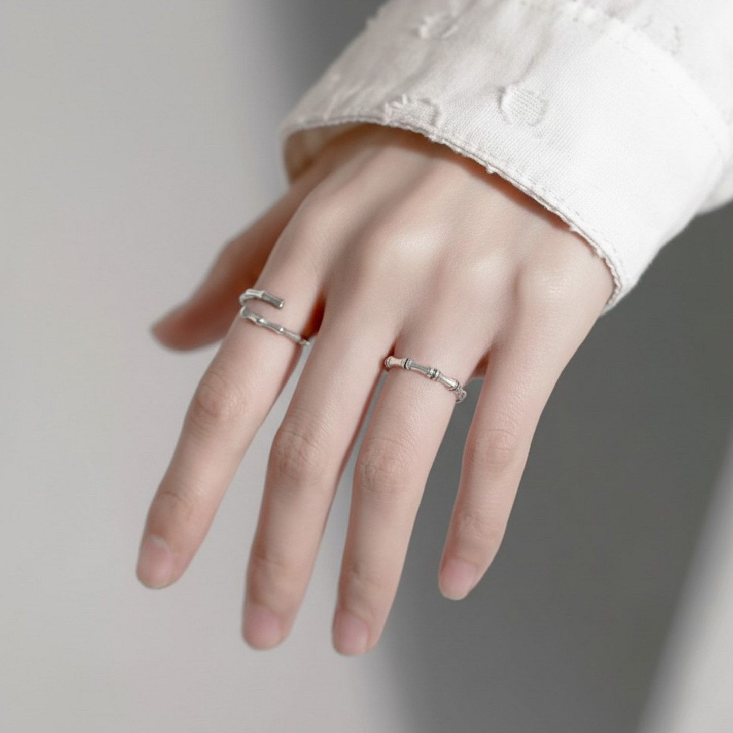 s925 Sterling Silver Minimalist Bamboo Stacking Ring